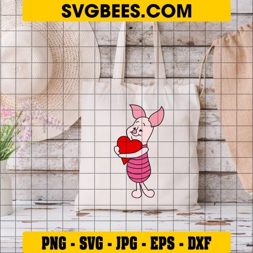 Winnie Piglet Heart SVG PNG, Valentine Piglet Disney SVG on Bag