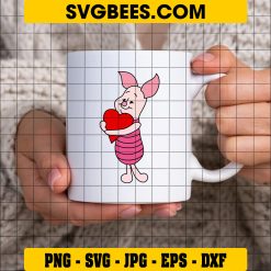 Winnie Piglet Heart SVG PNG, Valentine Piglet Disney SVG on Cup