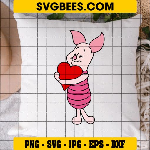 Winnie Piglet Heart SVG PNG, Valentine Piglet Disney SVG on Pillow