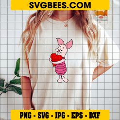 Winnie Piglet Heart SVG PNG, Valentine Piglet Disney SVG on Shirt