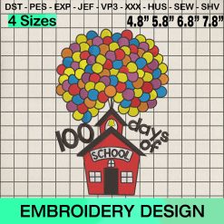 100 Days of School House Embroidery Design, Kid House School Machine Embroidery Designs