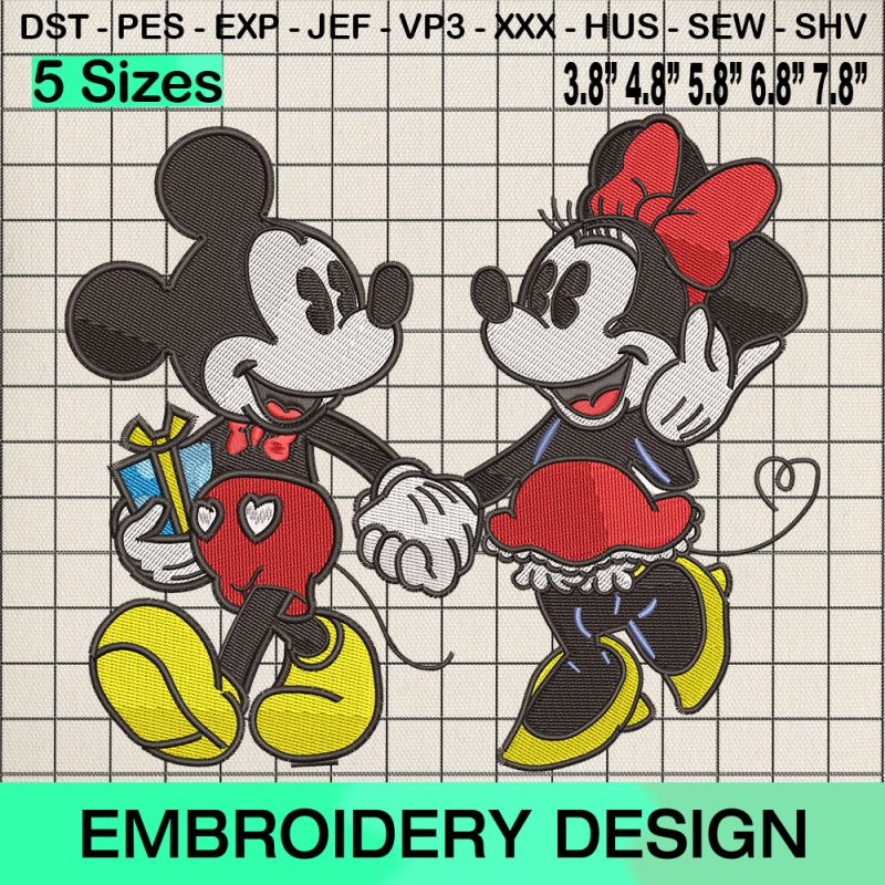 Couple Mouse Love Embroidery Design, Disney Valentine's Day Machine Embroidery Designs