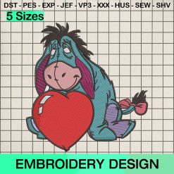 Disney Eeyore Valentine Heart Embroidery Design, Valentine Disney Machine Embroidery Designs