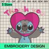 Disney Stitch Heart Thank You Embroidery Design, Cartoon Valentine's Day Machine Embroidery Designs