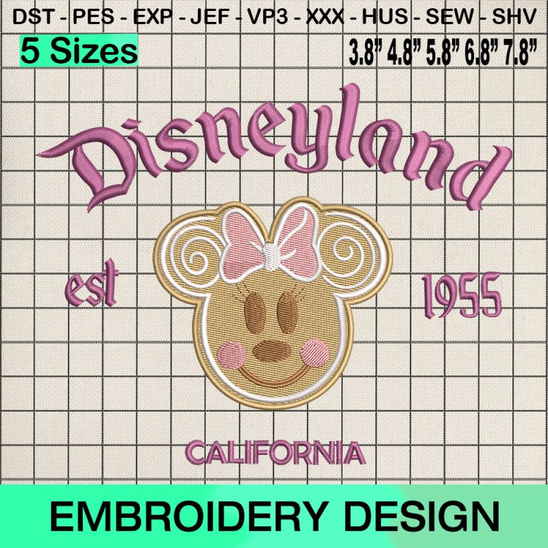 Disneyland Est 1955 California Embroidery Design, Gingerbread Mouse Embroidery Designs