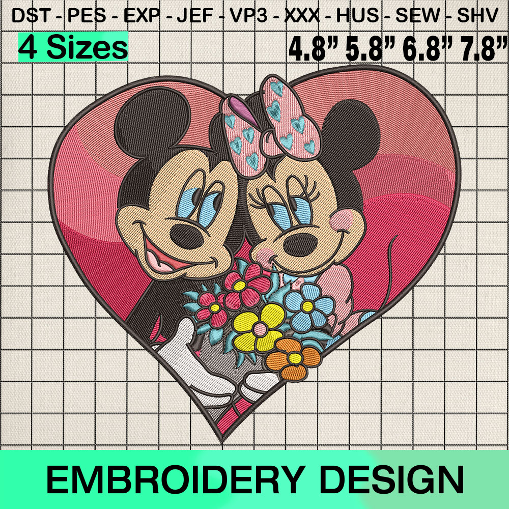 Valentine's Couple Line Art Embroidery Design