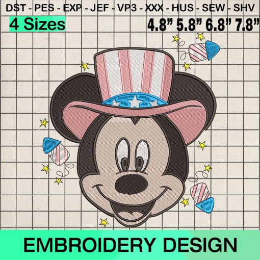 Mickey Mouse 4Th of July Embroidery Design, Patriotic Mickey Mouse Machine Embroidery Designs