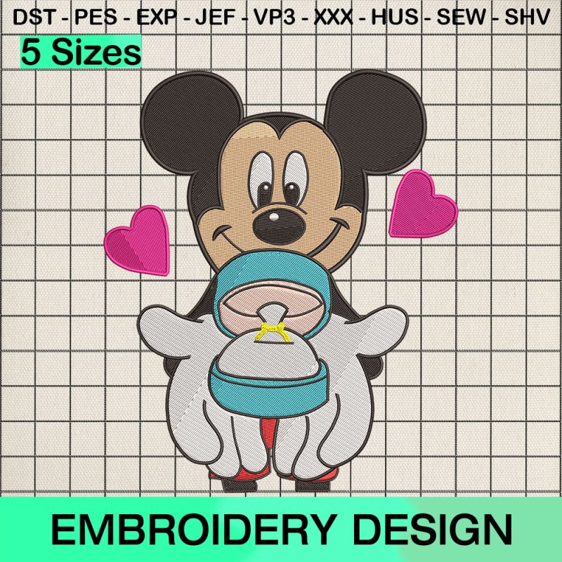 Mickey Mouse Proposal Embroidery Design, Disney Valentine's Day Machine Embroidery Designs