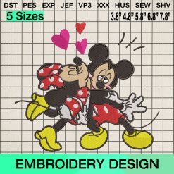 Minnie Kisses Mickey Files Embroidery Design, Mouse Valentines Day Machine Embroidery Designs