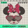 Minnie Mouse Heart Sunglasses Embroidery Design, Valentine's Day Machine Embroidery Designs