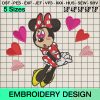 Minnie Mouse Hearts Files Embroidery Design, Disney Minnie Valentine's Day Machine Embroidery Designs