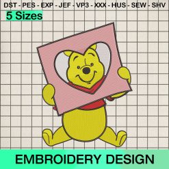 Pooh Valentines Heart Embroidery Design, Valentine Winnie the Pooh Machine Embroidery Designs