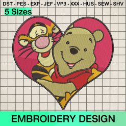 Pooh and Tigger Heart Love Embroidery Design, Valentine Winnie the Pooh Embroidery Designs