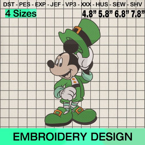 St Patrick’s Day Mickey Mouse Embroidery Design, St Patricks Day Machine Embroidery Designs