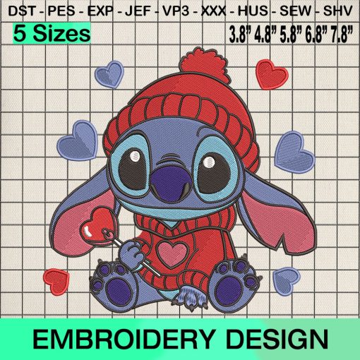 Stitch Valentine Candy Heart Embroidery Design, Valentine's Day Machine Embroidery Designs