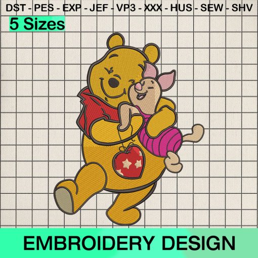 Valentine Day Pooh And Piglet Embroidery Design, Disney Winnie the Pooh Machine Embroidery Designs