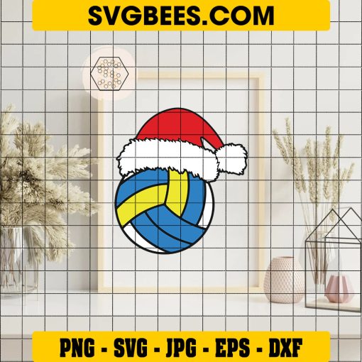 Christmas Volleyball Svg, Volleyball with Santa Hat Svg, Sport Svg on Frame