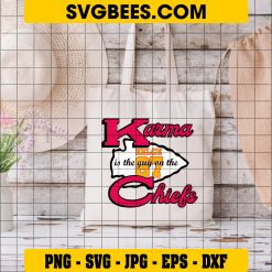 Karma Is The Guy on The Chiefs SVG, Kansas City Chiefs Travis Kelce SVG, Kansas city Chiefs NFL Heart SVG PNG on Bag
