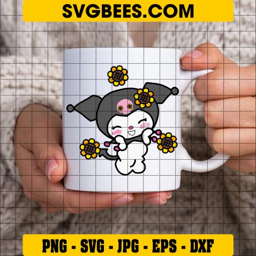 Kuromi Sunflower Svg, Kuromi Svg, Hello Kitty Svg, Kuromi Face Svg, Sunflower Svg, Cartoon Svg, Ai Digital File on Cup