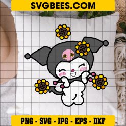 Kuromi Sunflower Svg, Kuromi Svg, Hello Kitty Svg, Kuromi Face Svg, Sunflower Svg, Cartoon Svg, Ai Digital File on Pillow