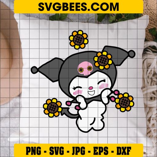 Kuromi Sunflower Svg, Kuromi Svg, Hello Kitty Svg, Kuromi Face Svg, Sunflower Svg, Cartoon Svg, Ai Digital File on Pillow