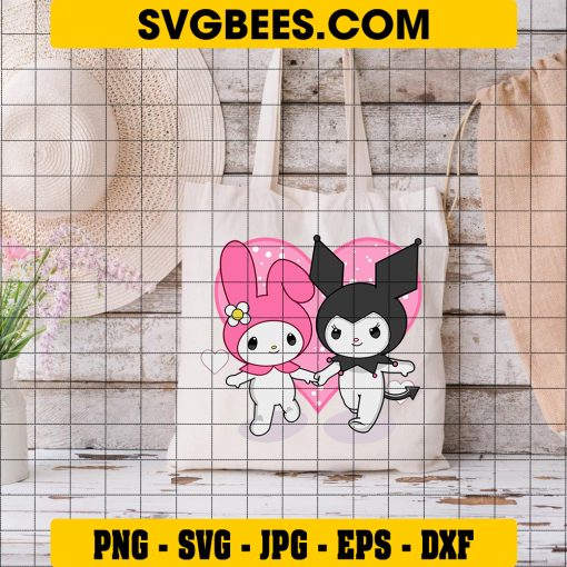 My Melody And Kuromi Valentine Day Hearts Svg, Valentine Svg, Melody Svg, Kuromi Svg, My Melody And Kuromi Svg, Couple S on Bag