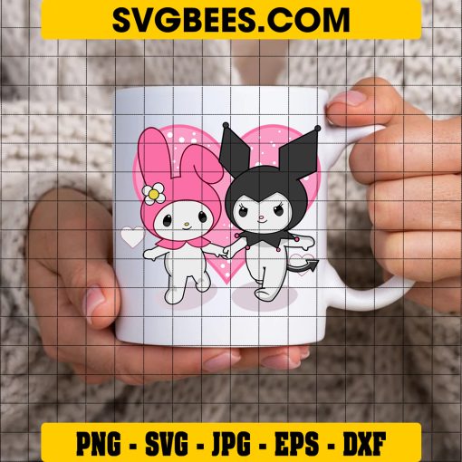 My Melody And Kuromi Valentine Day Hearts Svg, Valentine Svg, Melody Svg, Kuromi Svg, My Melody And Kuromi Svg, Couple S on Cup