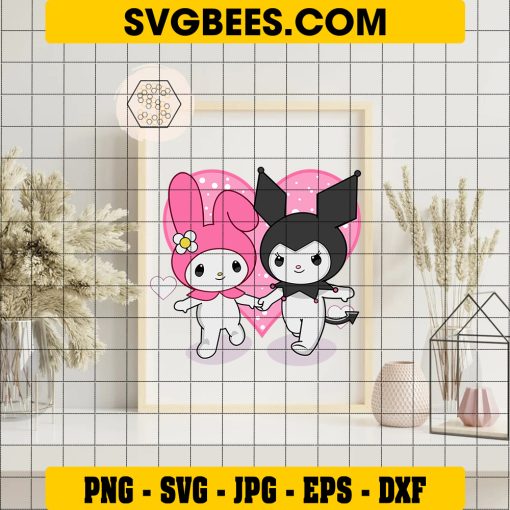 My Melody And Kuromi Valentine Day Hearts Svg, Valentine Svg, Melody Svg, Kuromi Svg, My Melody And Kuromi Svg, Couple S on Frame