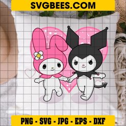 My Melody And Kuromi Valentine Day Hearts Svg, Valentine Svg, Melody Svg, Kuromi Svg, My Melody And Kuromi Svg, Couple S on Pillow