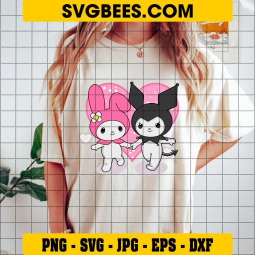 My Melody And Kuromi Valentine Day Hearts Svg, Valentine Svg, Melody Svg, Kuromi Svg, My Melody And Kuromi Svg, Couple S on Shirt