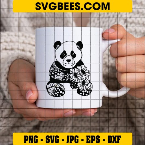 Panda Mandala Svg, Panda Mama Bear Svg, Panda Silhouette on Cup