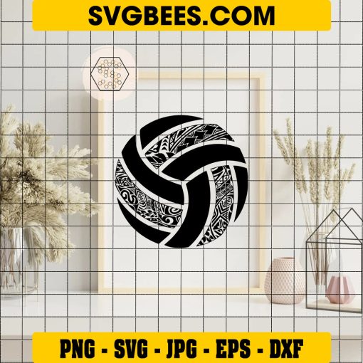 Polynesian Tribal Volleyball Svg, Volleyball Art Svg on Frame