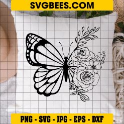 Rose Butterflies SVG Rose Vector Butterfly and Flower Clipart on Pillow