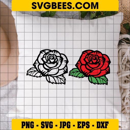 Rose Day Flower Svg, Flower Clipart, Red Rose Svg on Pillow