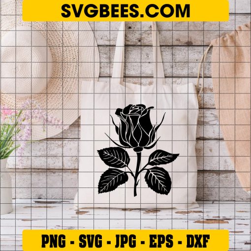 Rose Flower Svg, Rose Leaves Svg on Bag