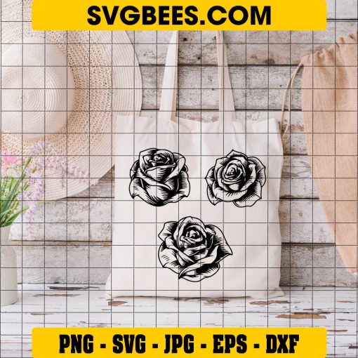 Rose Line Art Black Rose Outline Rose Svg Rose SVG on Bag