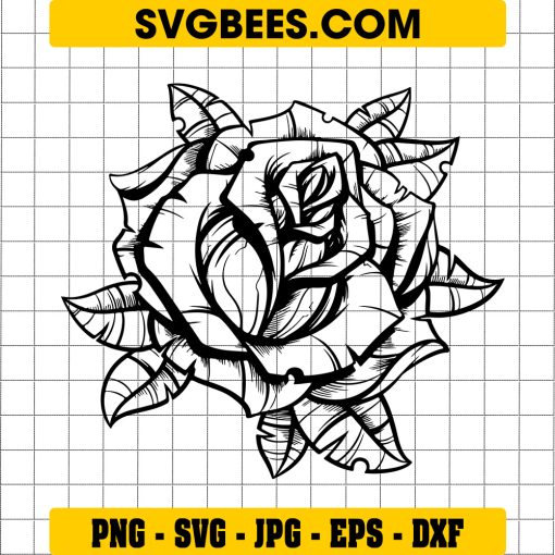 Vintage Black Rose Svg, Digital Download, Black Rose Outline Svg