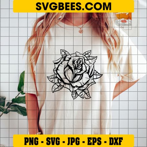 Vintage Black Rose Svg, Digital Download, Black Rose Outline Svg on Shirt