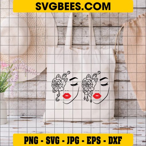 Woman Head With Rose Day SVG on Bag