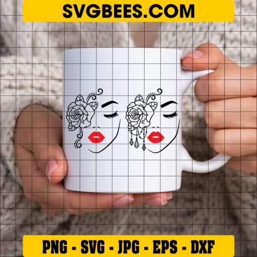 Woman Head With Rose Day SVG on Cup