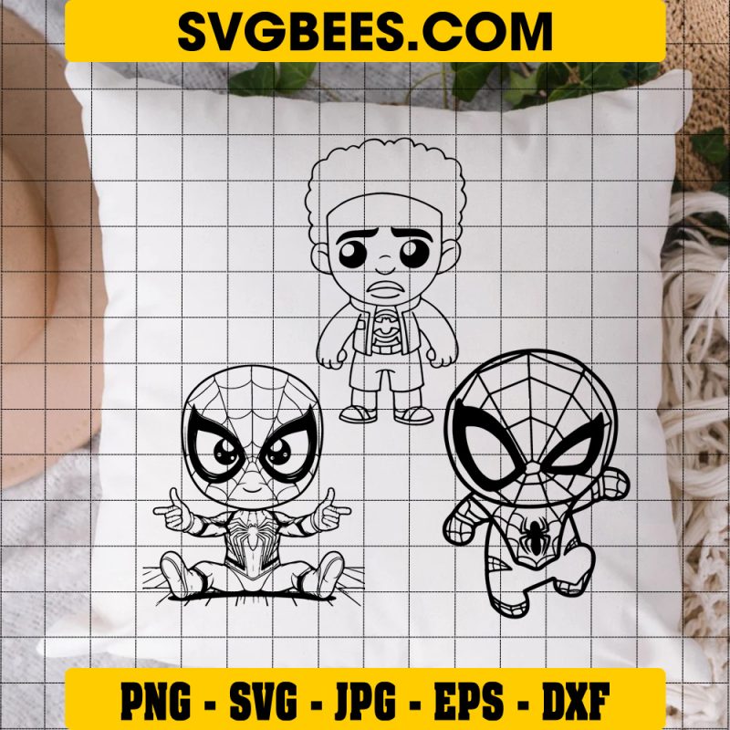 3 Chibi Miles Morales Svg cut file, Baby Spiderman spiderverse, Cartoon