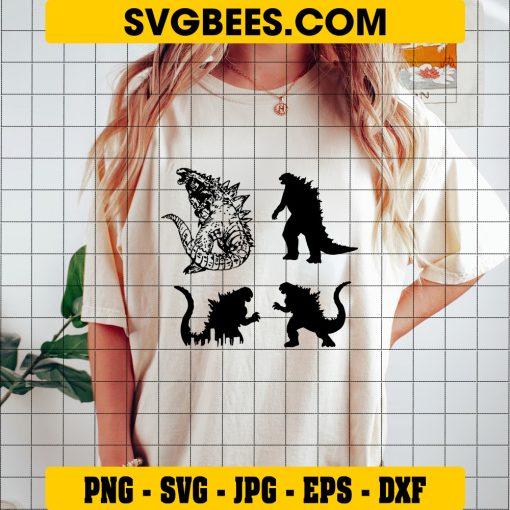 Godzilla Bundle SVG PNG DXF EPS Instant Download Files For Cricut Silhouette, Vector on Shirt