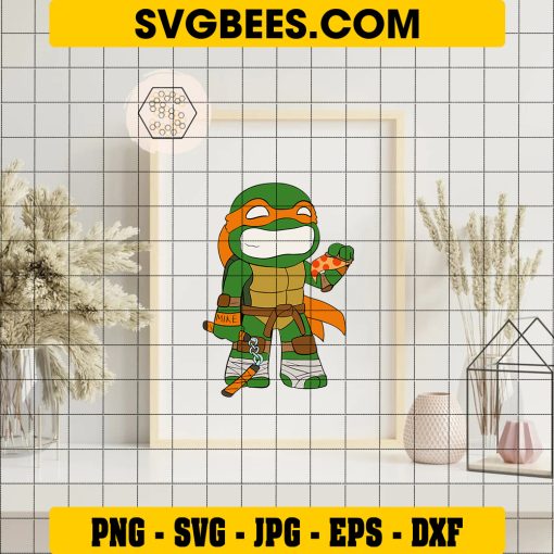 Ninja Turtles Mikey SVG for Cricut Turtle Silhouette SVG on Frame