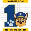 Number 1 Chase (SVG dxf png) First Paw Patrol Birthday Party One Cut File Cricut Silhouette Vector Clipart T-Shirt Design Paw Patrol svg