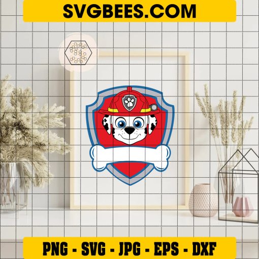 Paw Patrol Marshall Logo Svg, Dalmatian Svg, Marshall Custom Name Svg on Frame