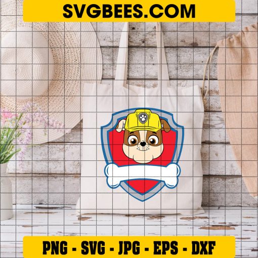 Paw Patrol Rubble Logo Svg, Rubble Bulldog Svg, Rubble Custom Name Svg on Bag