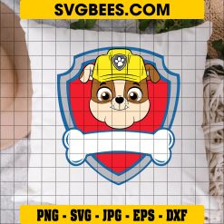 Paw Patrol Rubble Logo Svg, Rubble Bulldog Svg, Rubble Custom Name Svg on Pillow