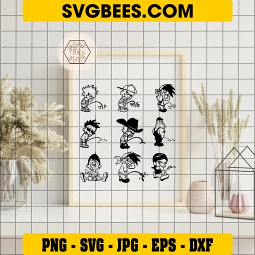Peeing Boy SVG, WC svg, Peeing Boy Clipart SVG, Calvin Peeing SVG on Frame