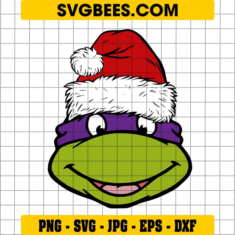 Santa Donatello Svg, Christmas Ninja Turtles Face Svg, TMNT Xmas Svg
