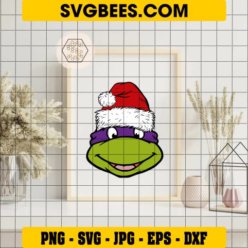 Santa Donatello Svg, Christmas Ninja Turtles Face Svg, TMNT Xmas Svg on Frame